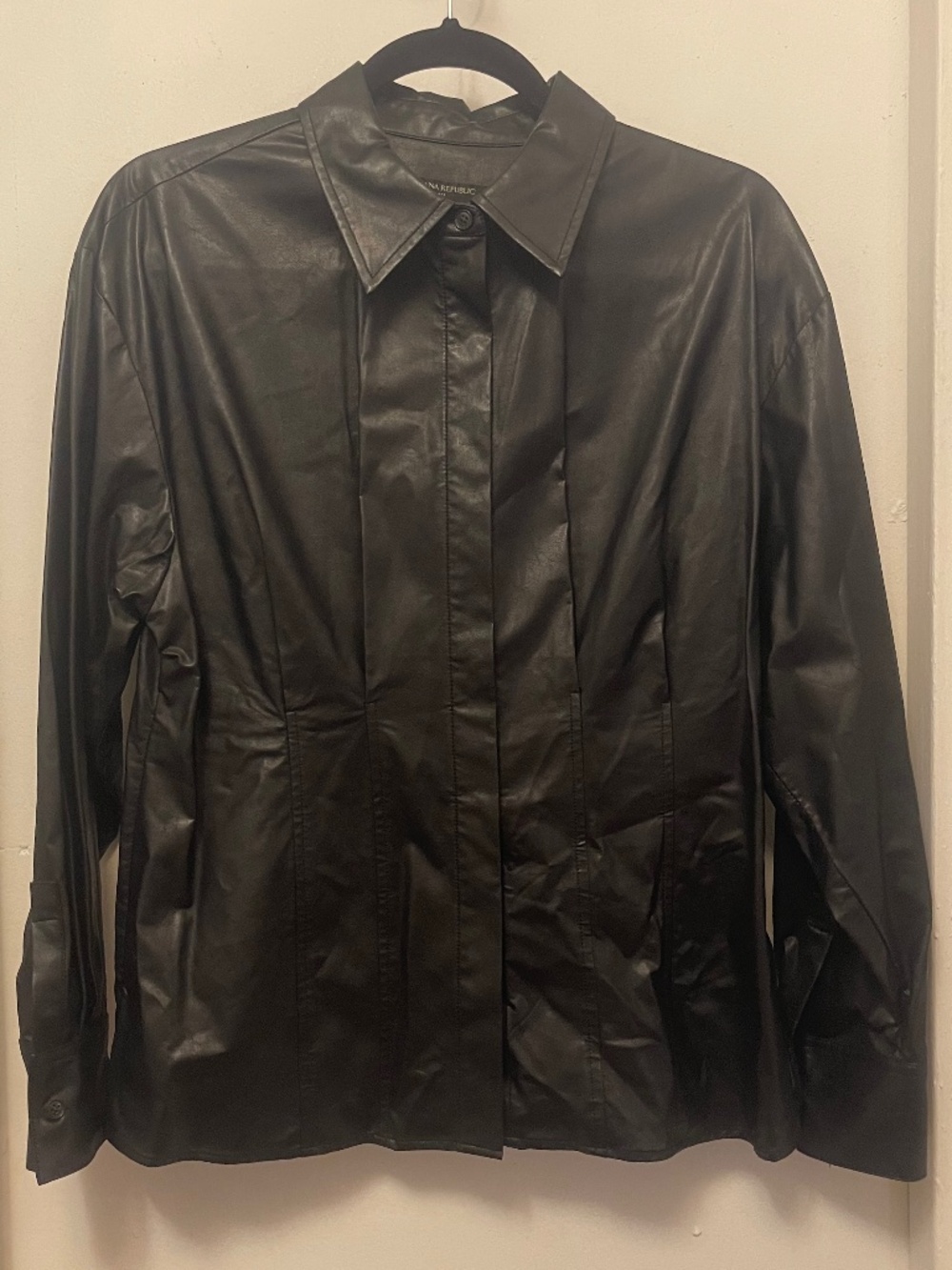 black vegan leather button-down size M - Banana Republic